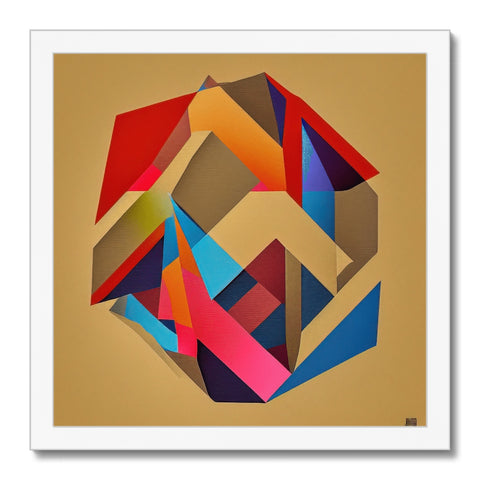 A colored art print with shapes in various forms in the corner.