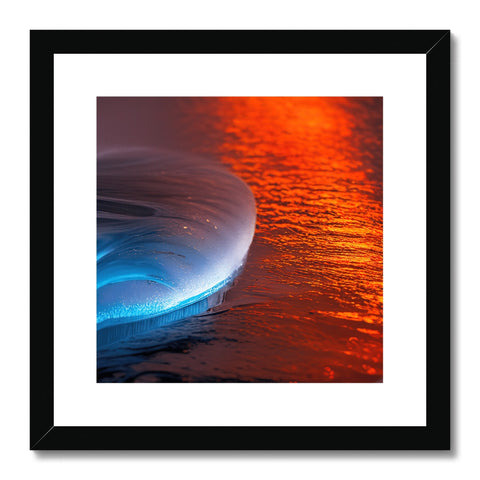 An abstract photograph of an ocean on a wooden framed picture of water.