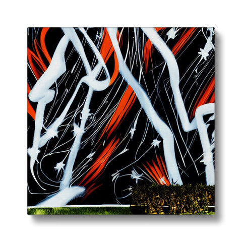 An art print of a wall hanging painted with glitter and spray painting on a white canvas