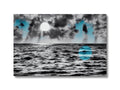 Art print of surfboard on top of water sitting on a dock.