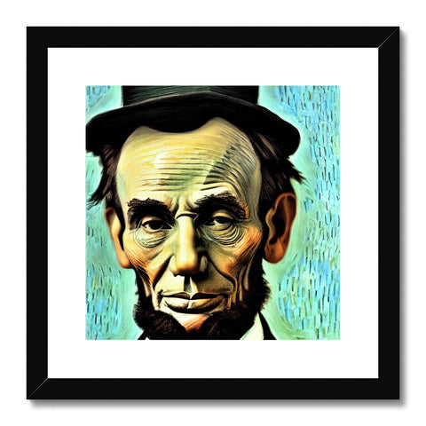 White framed art print of Lincoln standing in front of a building.