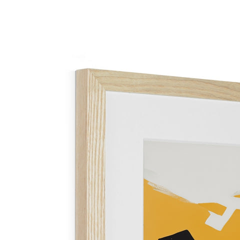 A wooden block and a wooden picture frame with a picture hanging on it.