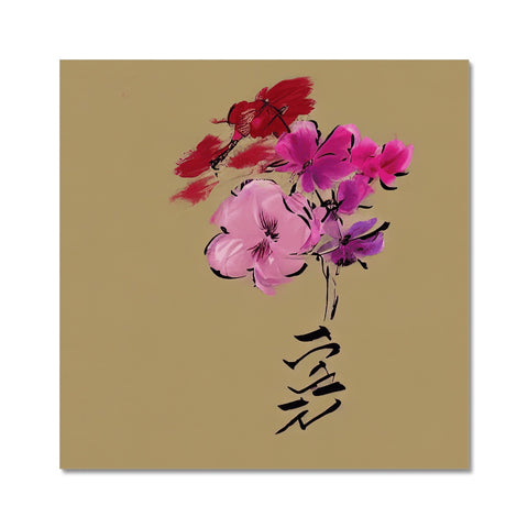 Art print of pink flowers on a paper plate laying on a table.