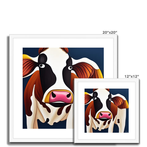An art print of a cow standing alone with its head hanging.