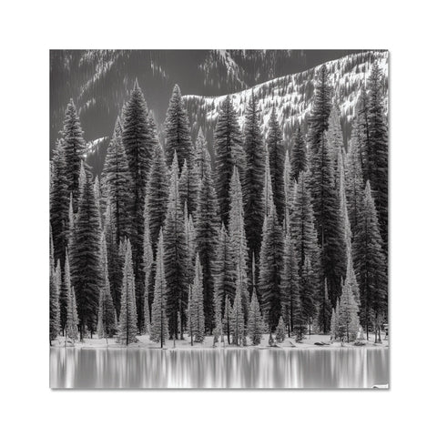 Art prints of snowy mountains standing next to snow covered trees.