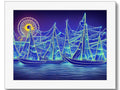 A group of boats, boats with lights and sailboats and people and other people on