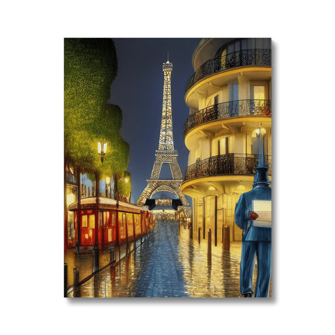 A place mat with a small painting of the building behind the eiffel tower on