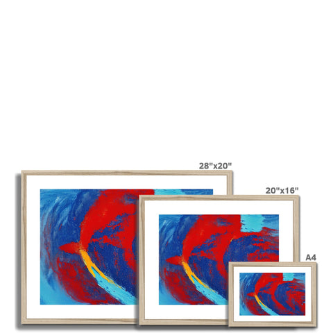 Three picture frames with different poses of different colors and art prints.