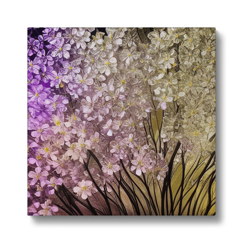 A bush of purple flowers with purple flowers and daffodils in the middle of
