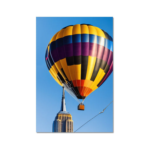 A large clear and white hand print greeting card with an air balloon in the center.