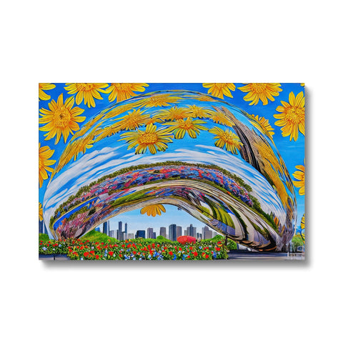 The city of Chicago is represented on an upside down card that is decorated with art.