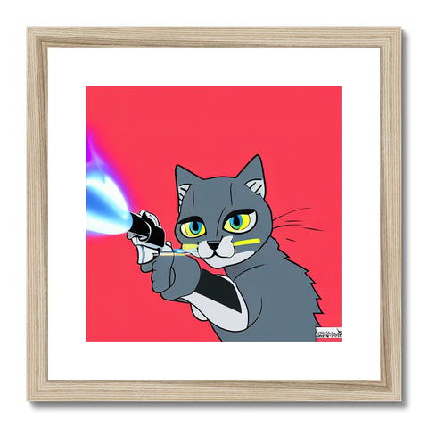 A cat that is biting into a red cat art print.