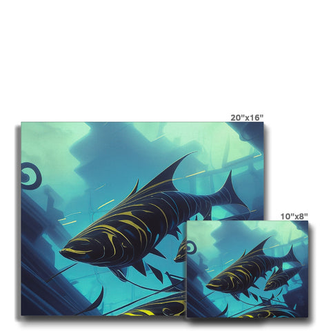 A set of cards with different fishes under large mirrors along with a close up of different