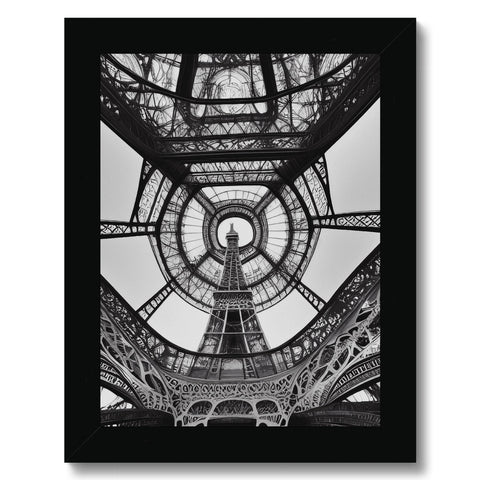 A framed black and white picture of an image of the Eiffel tower on a