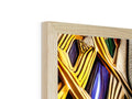 A picture of stained glass framed wood.