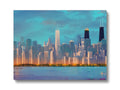 Artboard with artwork of a blue city of Chicago on it's skyline.