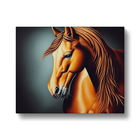 A horse is a colorful portrait that is a little bit orange.