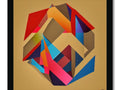 An art print with geometric design on it that has a different colored background.