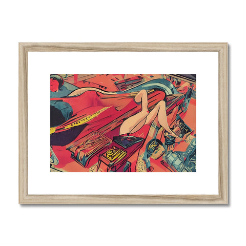 An art print that depicts a nude person sitting down holding a bicycle.