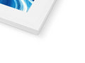 A picture frame with a blue and white poster of an an imac on it.