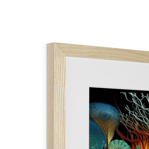 A picture frame with art on it, covered with wood.
