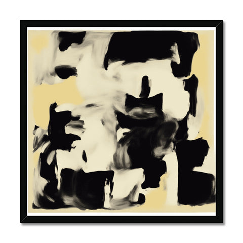 An abstract art print on a small wall hanging hangs on a wall.