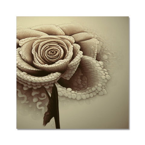 Art print that shows a large pink rose on a white cloth