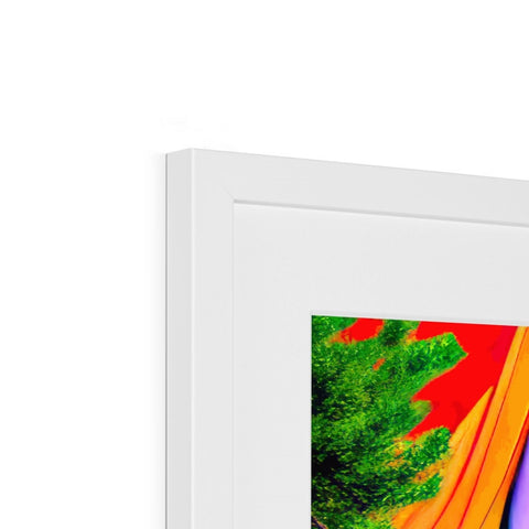 A photo frame has a picture of an imac art print on it with a glass