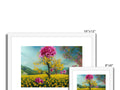 Plant and flower picture frame on art print next to a white background.