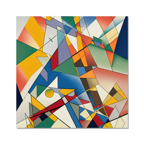 A painting with seven different shapes of a number of geometric shapes and colors next to a