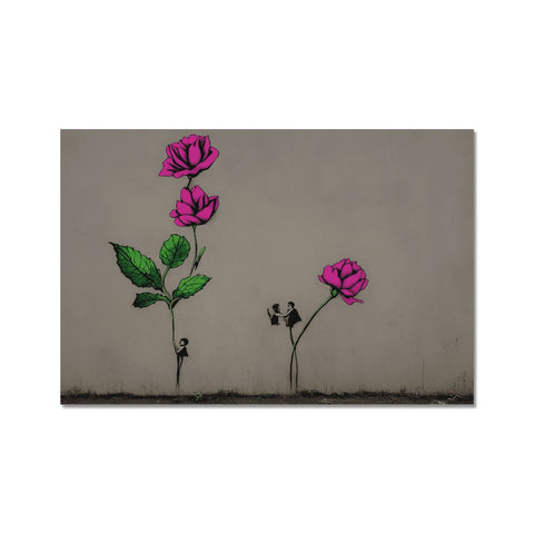 a pink and white and black floral mural art print that has a flower hanging from one