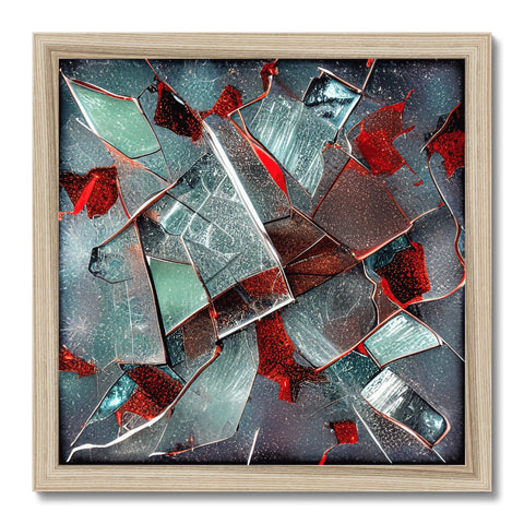 A frame made up of broken glass laying on a wall of a window of a home