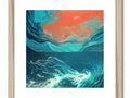 A colorful art print with waves falling in the background.