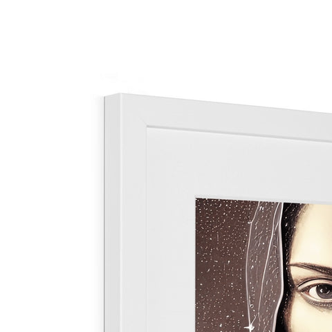 A softcover picture with artwork is on a frame.
