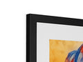 A picture frame with artwork in colorful frames sits on top of an  easel.