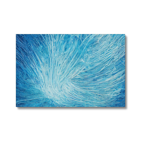 A blue feather duster on a large canvas set on top of a beach, with