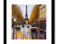 A framed image of Paris with a large monument to the iconic Eiffel tower on