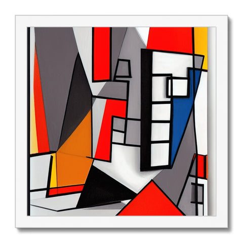A large print of an abstract painting with different shapes on the white background.