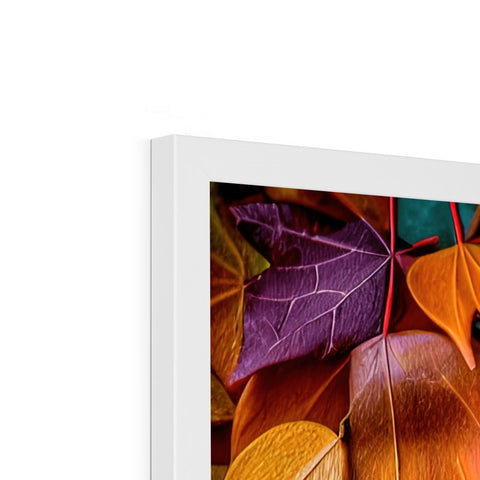 A large picture frame with a large LCD display that has autumn leaves surrounded it.