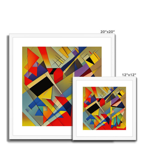 Three art prints hanging on multiple white white hanging frames on a wall.