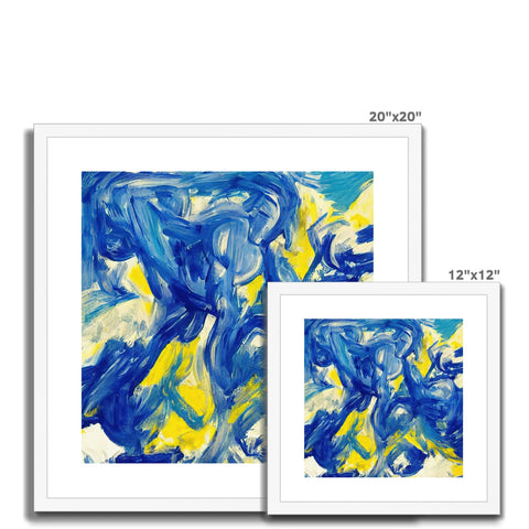 A picture of three colorful paintings hanging on a white background.