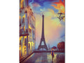 A smiley yellow greeting card with a painting of the French Eiffel tower and