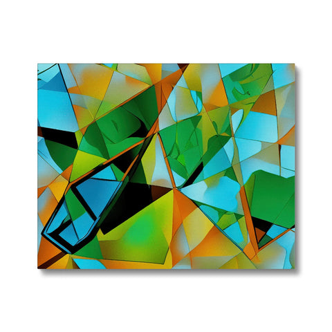 Art print on large black tile with turquoise background and black border.