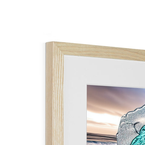 A picture frame with a white photo of blue and blue fish upside down next to black