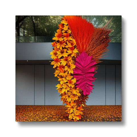 Fall foliage with bright orange, green and yellow feathers.