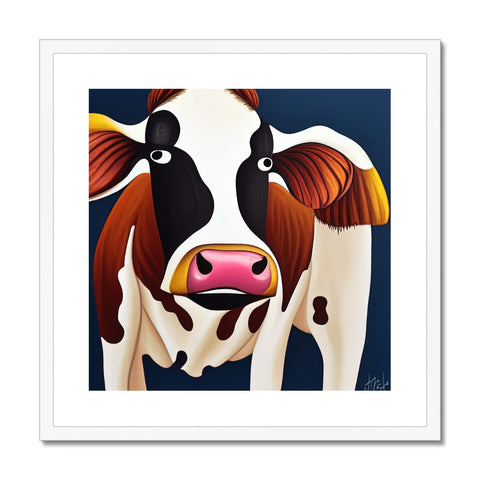 A cow with a face cut from ivory is shown on a large white background.
