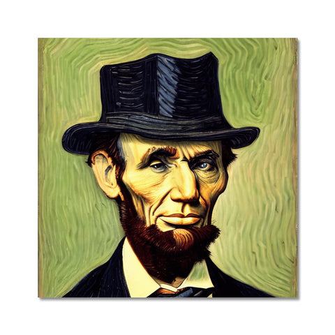 A white hat and tie placed on of the head of a picture of President Lincoln.