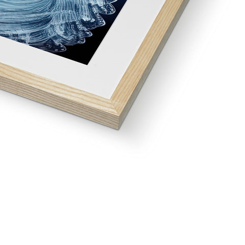 An image of a blue and white image printed on a picture frame with a photo of