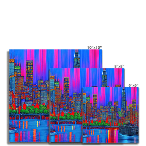 A colorful tile picture of a city skyline filled in a large print square.