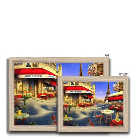 A restaurant is shown in three different formats and is surrounded by a photo frame.